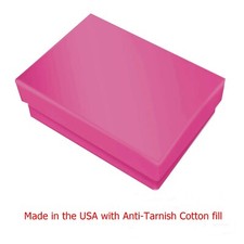 100 Glossy Pink Cotton Filled Jewelry Packaging Gift Box 3 1/4" x 2 1/4" x 1"