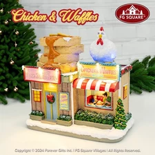 FG Square Chicken & Waffles Restuarant LED Christmas Village Decor 10x5.5x10"