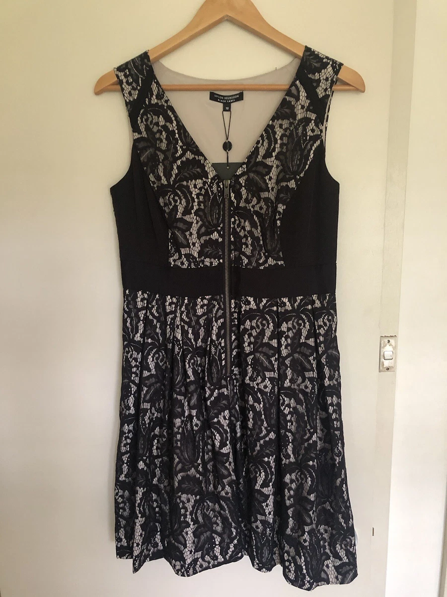 Jayson Brunsdon Black label black and cream lace zip front dress