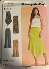 Simplicity Pattern R11771 Bootcut Pants Skirt 1 Hour Easy Misses 4 - 12 UNCUT