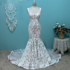 Luxury Lace Mermaid Wedding Dress V Neck Sexy Boho Spaghetti Straps Bridal Gowns