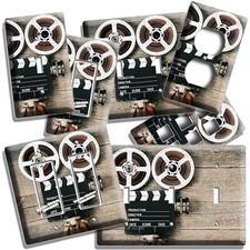 RETRO MOVIE STUDIO CLAPPER FILM REEL CAMERA LIGHT SWITCH OUTLET PLATE ROOM DECOR