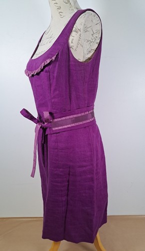 QUIN and DONNELLY Purple Linen Dress Sleeveless Belted Knee Length Size UK 12 - Picture 8 of 21