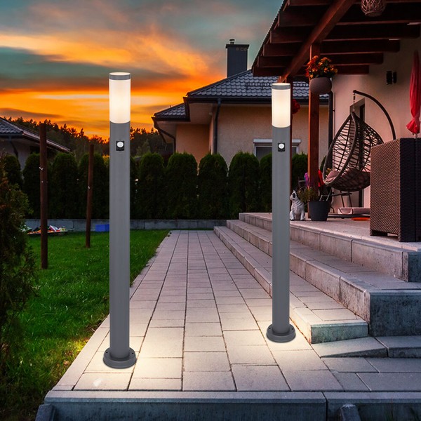 2X AußEn Stand Sockel Lampe Garten Edelstahl Bewegungsmelder SäUlen Steh Leuchte-image