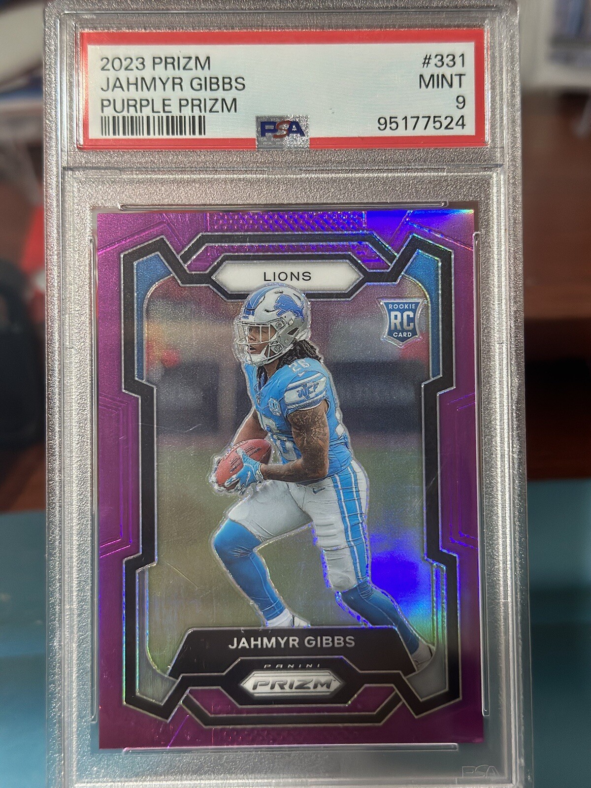 🔥 2023 Prizm Jahmyr Gibbs Purple Prizm Rookie /125 PSA 9 #331 RC 🔥