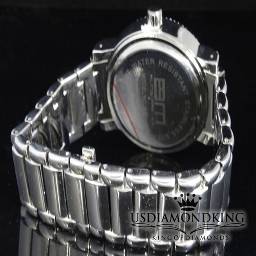 SIMULATED LAB CRYSTAL NEW MENS WATCH & BRACELET SET SILVER OVERLAY ICE OUT BLING - Picture 7 of 10