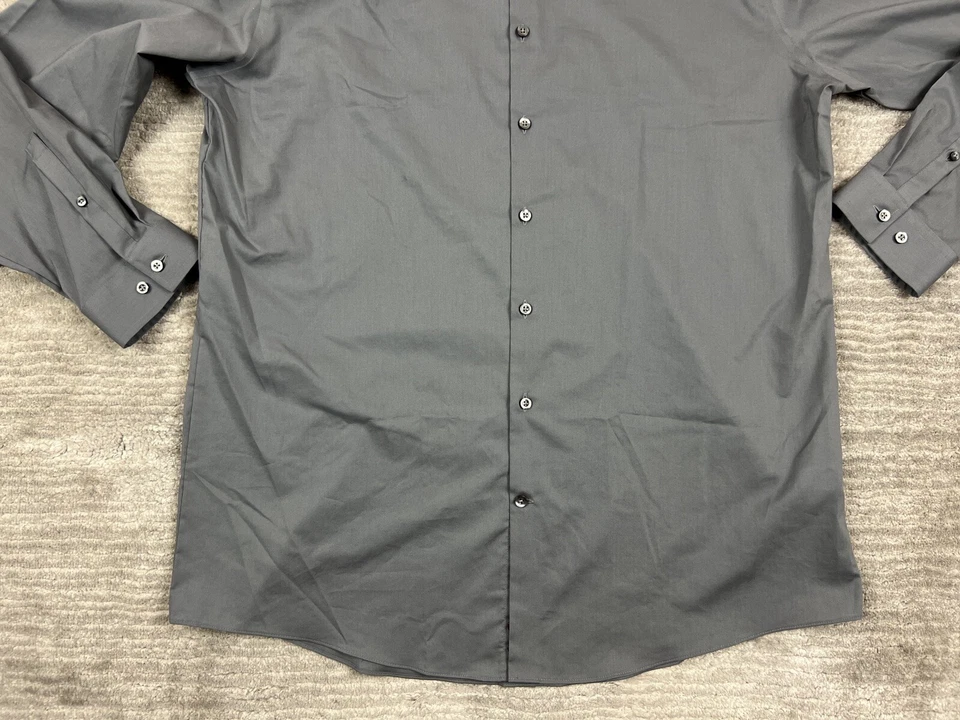 Camisa J Ferrar Para Hombre Extra Grande Gris Elastizada Delgada Manga Larga Con Botones Foto 3 de 4