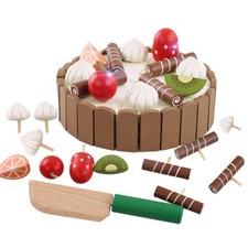 Birthday Fruit Wooden Cake Kids Toy Child Play Food Set Kitchen Cutting Cake Toy