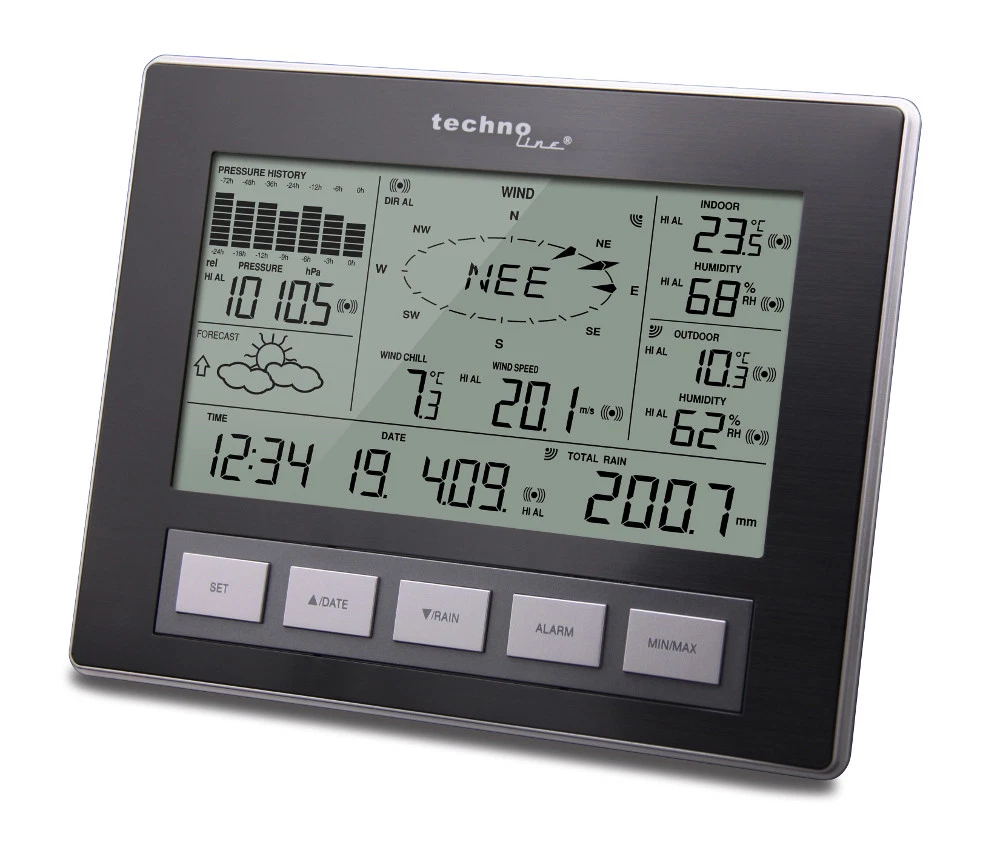 techno line WS 9410 Stazione Meteo, Argento/Nero
