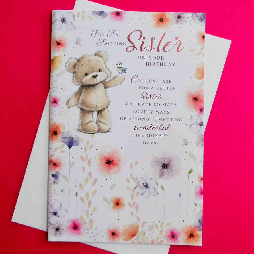 Sister Birthday Card 9""x6"" Cute Bear Lovely Words Nice Message Verse