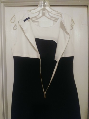 Tommy Hilfiger Women's Black & White Polyester Blend Zip-Up Shift Dress SZ 10 - Picture 8 of 9