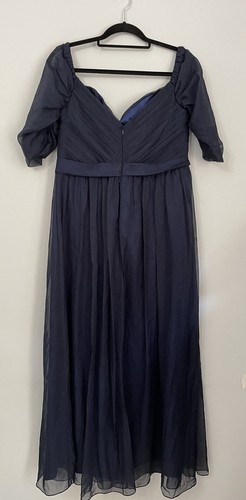 Ever Pretty navy blue chiffon full length ball gown dress off shoulder formal 14 - Picture 7 of 8