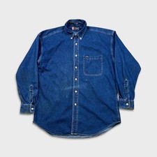 Chaps Ralph Lauren Denim Shirt Mens Large Blue Medium Wash Western Button Up