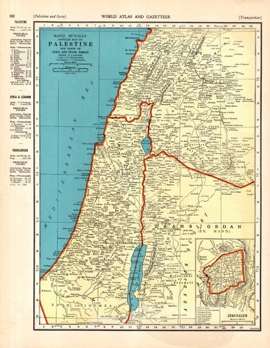 1939 Antique Palestine Map Vintage Map of Syria Trans Jordan Jerusalem 2763
