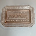 The Last Supper Vintage Tiara Indiana Depression Glass Bread Plate Tray Pink 11”