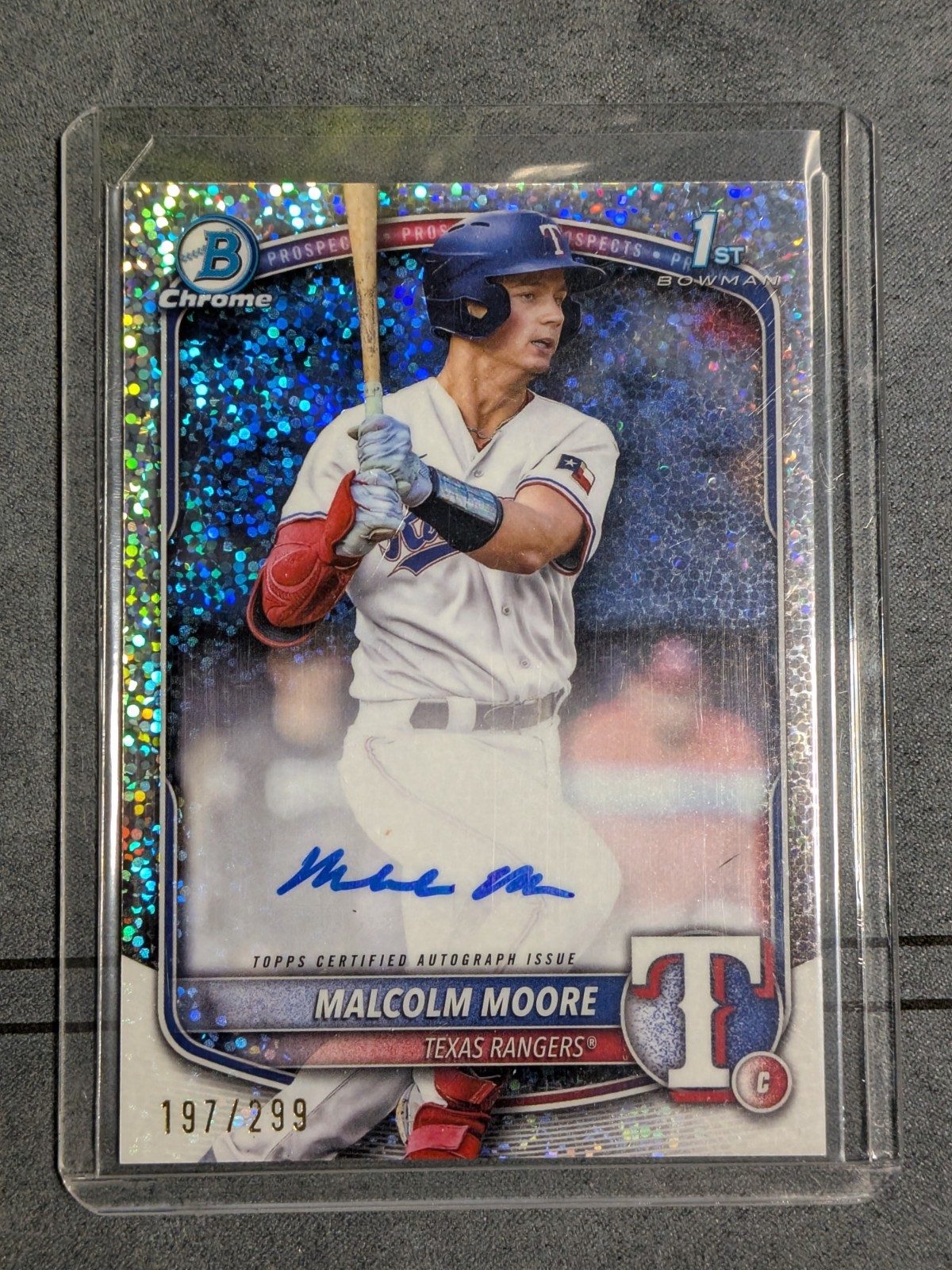 Malcolm Moore 2025 Bowman Chrome Speckle 1st Bowman Texas Rangers /299