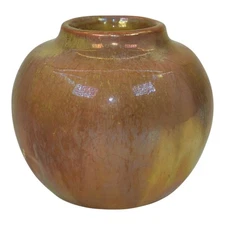 Pewabic 1920s Art Pottery Hand Made Brown And Gold Iridescent Ceramic Vase
