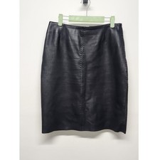 Vintage Casual Corner Genuine Leather Black Knee Length Pencil Skirt, Size 8