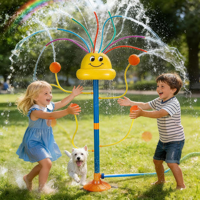 Water Sprinkler Toy for Kids 3-8 Smile Face Rainbow Splash 8 Wiggle Tubes