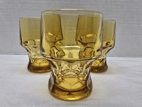 3 Anchor Hocking Vintage Georgian Golden Amber Glass Honeycomb Tumblers 8 oz
