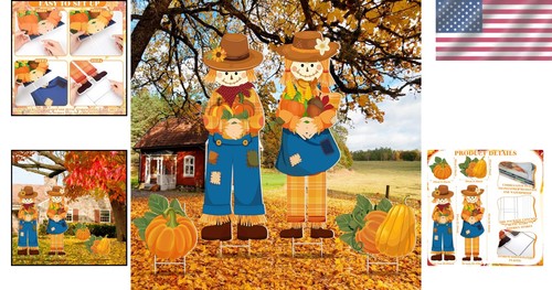 Durable Outdoor Decorations: 4 Scarecrow & Pumpkin Yard Stakes for Thanksgiving - Foto 2 di 8