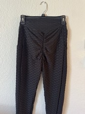 Black Textured Ruched Ankle Leggings with Pockets Women's Size 10
