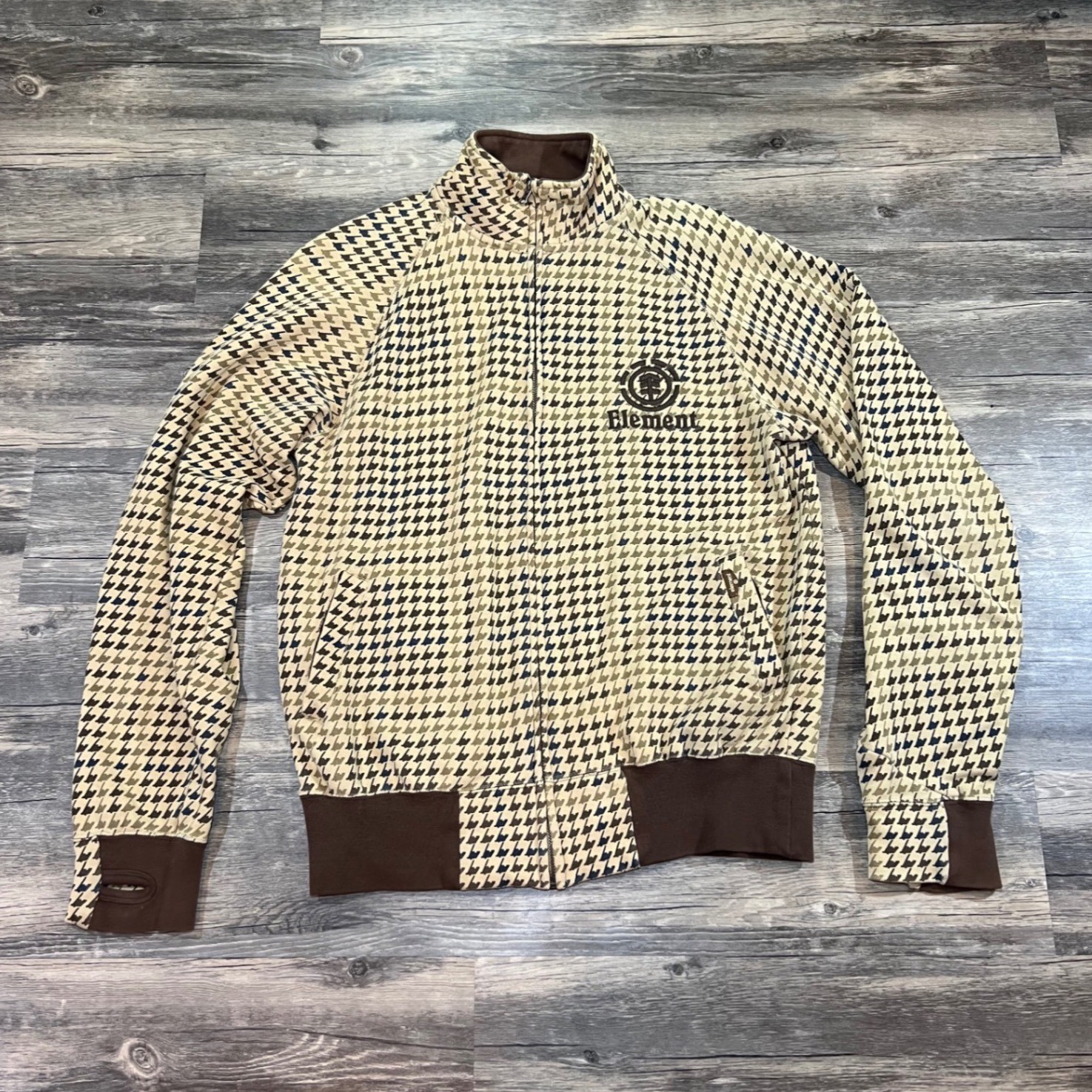 Houndstooth Y2k Full Zip Sweatshirt Men's Medium Streetwear