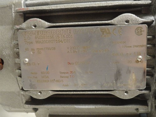 246301 Old-Stock; SEW WA20DRS71S4/DH AC Gearmotor; 60:1 Ratio; 1/2HP; 230/460V - Picture 3 of 8