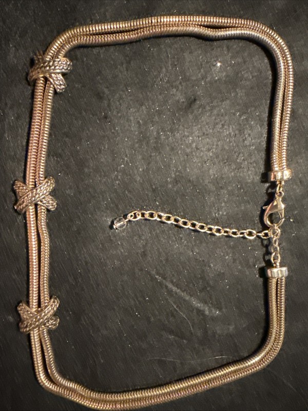15” +2 Extender Vintage Gold Tone Double X Style Necklace, Unmarked