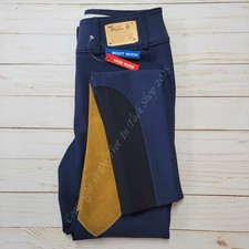 Tailored Sportsman Mid Weight Technical Breeches Clarino Patch - BlueNavy/Tan