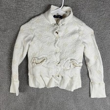 Polo Golf Ralph Lauren Sweater Youth XL White Argyle Mock Neck Knit Cardigan
