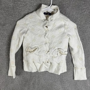 Polo Golf Ralph Lauren Sweater Youth XL White Argyle Mock Neck Knit Cardigan