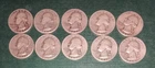 Lot of 10 Pre-1965 US 90% Silver Washington Quarters $2.50 FV -  Q3
