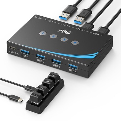 USB 3.0 Switch 4 Computers Sharing USB Peripherals, 4 Port USB Switcher Shari...