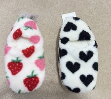Cozy Strawberry  Hearts Slipper Socks Womens S/M5-7 Plush Fuzzy Gripper Bottoms