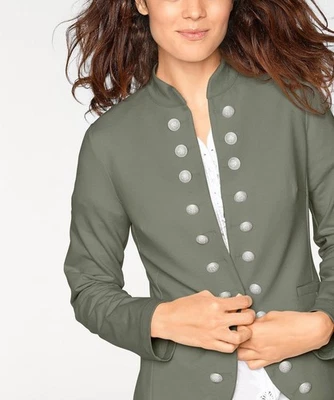 Mode Von Heine Damen Jersey Blazer Jacke Stehkragen Figurbetont Oliv Gr. 42 Neu - Bild 1 von 3