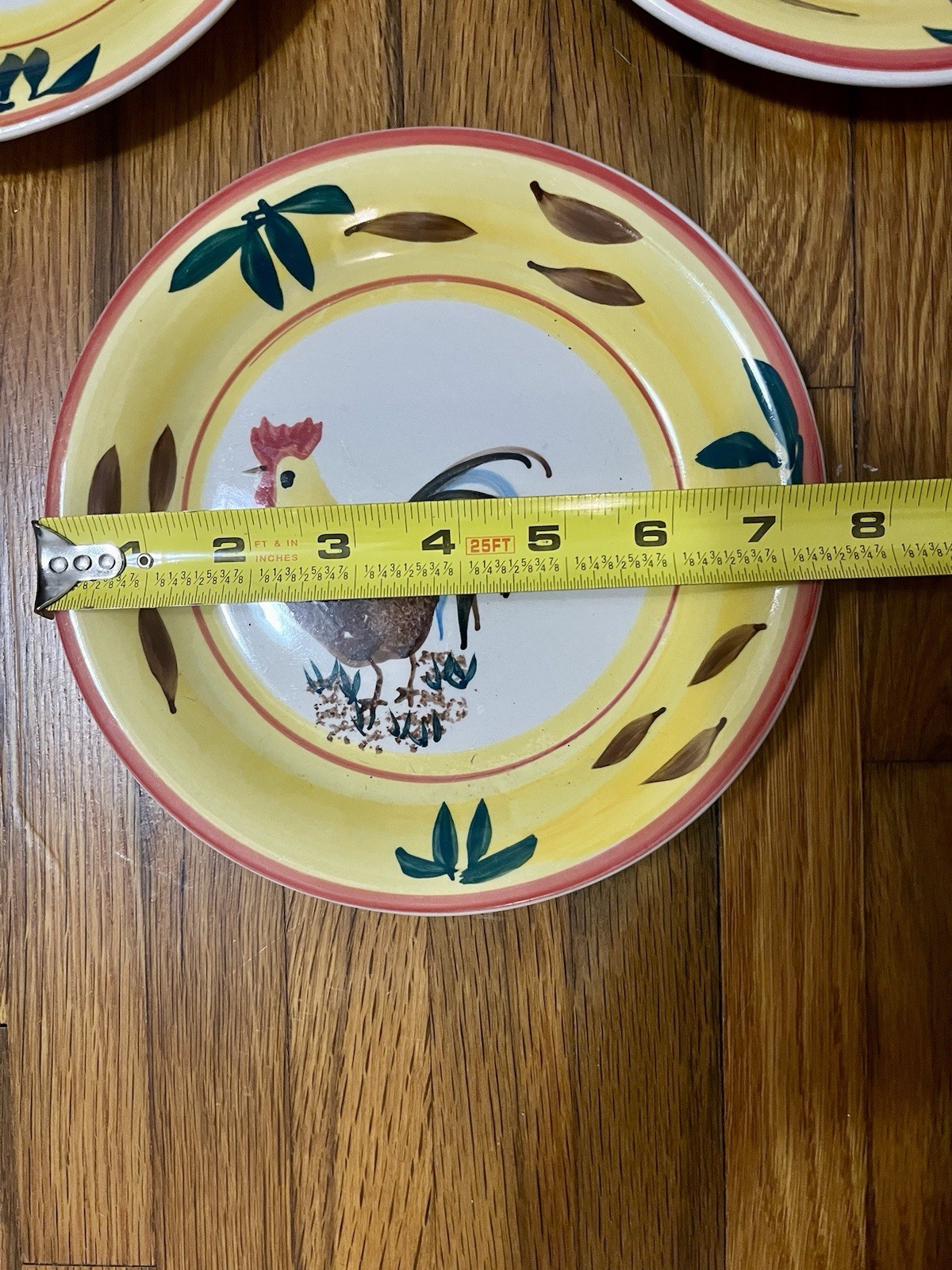 Philippe Richard Hand Painted Rooster Farmhouse Salad Plates 7.5” Set Of Three