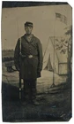 Union Civil War Soldier w/ Rifle Bayonet Crucifix Painted Camp Backdrop Tintype