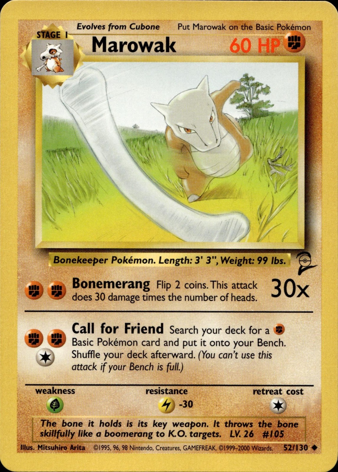 MAROWAK 52/130 UNCOMMON BASE SET 2 POKEMON NM/M