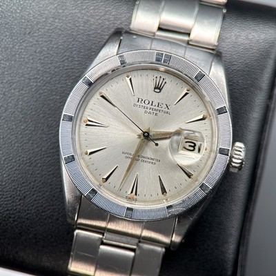 Vintage Rolex Date 1501 Silver Dial Engine Turned Bezel Automatic 34mm Watch