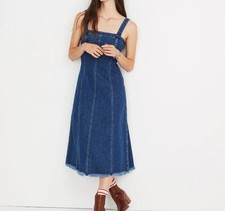 Madewell Denim Tank Midi Dress Womens 00 Blue Jean Raw Hem 90s Grunge Revival