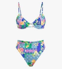 Cupshe Womens Small Bikini Swimsuit 2 Piece High Waist Cheeky Underwire Tropical