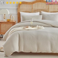 Queen Waffle Weave Duvet Cover Set Microfiber Hidden Zipper 4 Corner Ties New