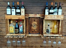 Portabottiglie artigianale a Parete,Porta Bottiglie da Vino, Porta Calice