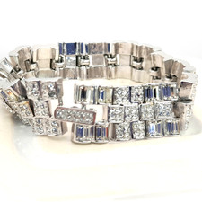 Vintage Wide Rhinestone Bracelet Silver Tone Sparkly Diamante Evening Jewellery
