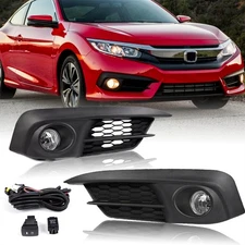 For 2016 2017 2018 Honda Civic Sedan Front Bumper Pair Fog Lights Lamps w/Cover