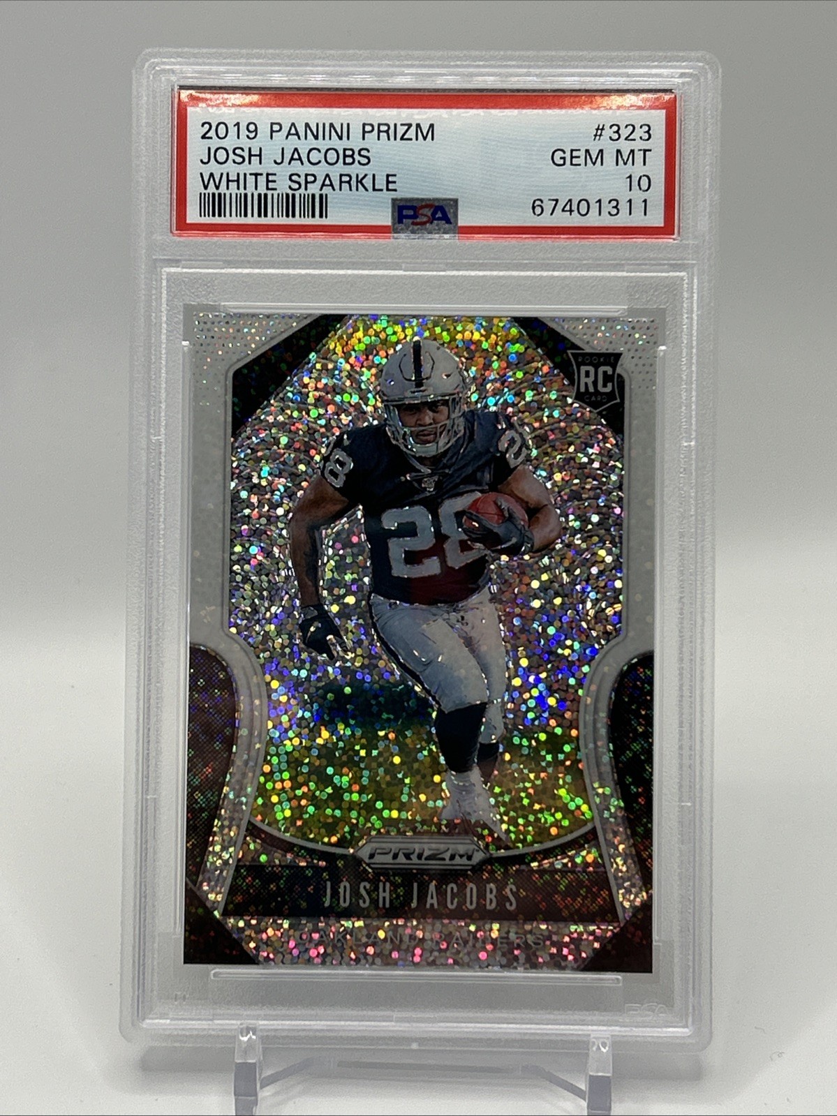2019 Panini Prizm White Sparkle  Josh Jacobs #323 PSA 10 GEM MINT Rookie Pop 3