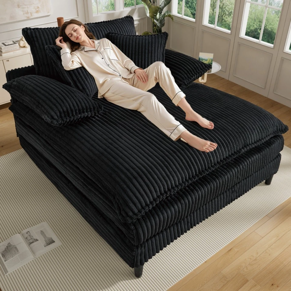 Sofá chaise lounge de gran tamaño 57,08" W sofá tapizado con 3 almohadas Foto 4 de 4