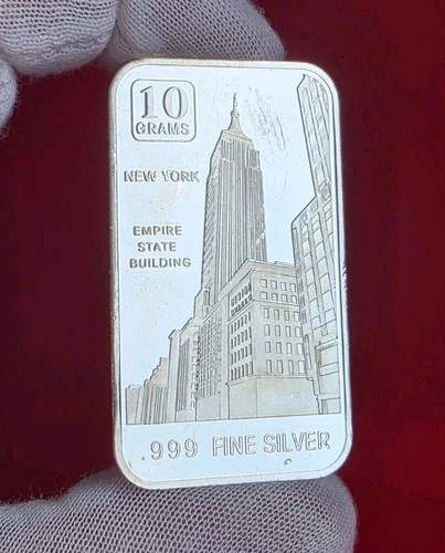 Empire State Building NYC - 10 Gram .999 Fine Pure Silver Bullion Bar Ingot Coin
