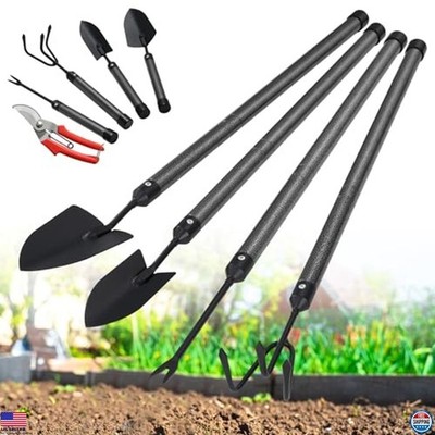 5-Piece Stainless Steel Garden Tool Set with Long Handle for Weeding & Planting